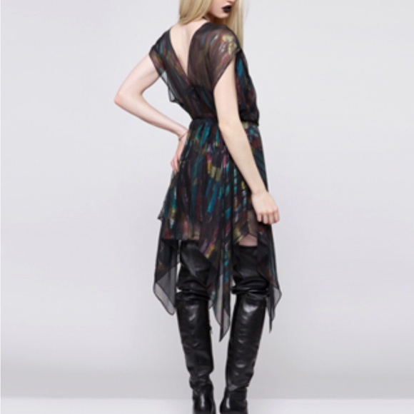 Widow Lip Service Dress Goth Chiffon Overlay Handkerchief Hem Size Medium - Picture 3 of 4